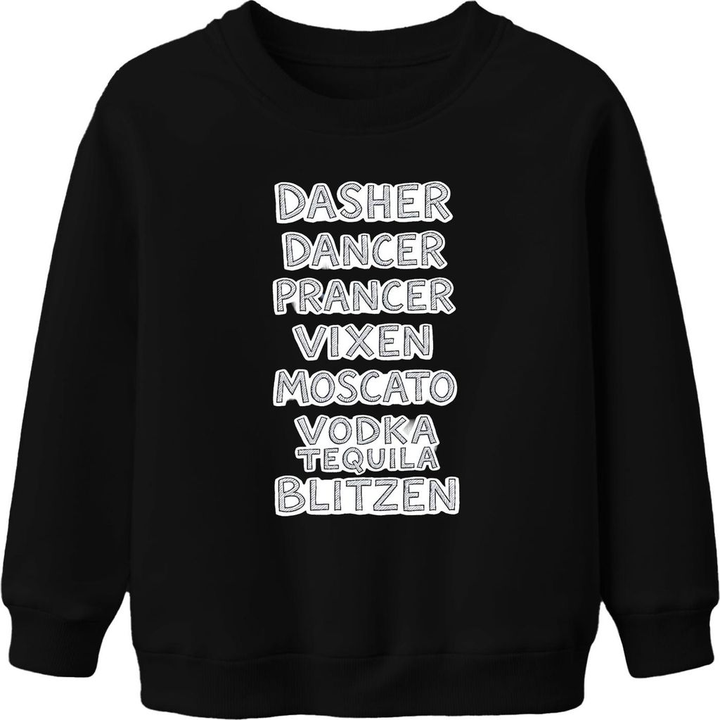 Dasher Dancer Prancer Vixen Moscato Vodka Geschenk Lustig Party Uni Kinder Sweatshirt Pullover, Schwarz, 116