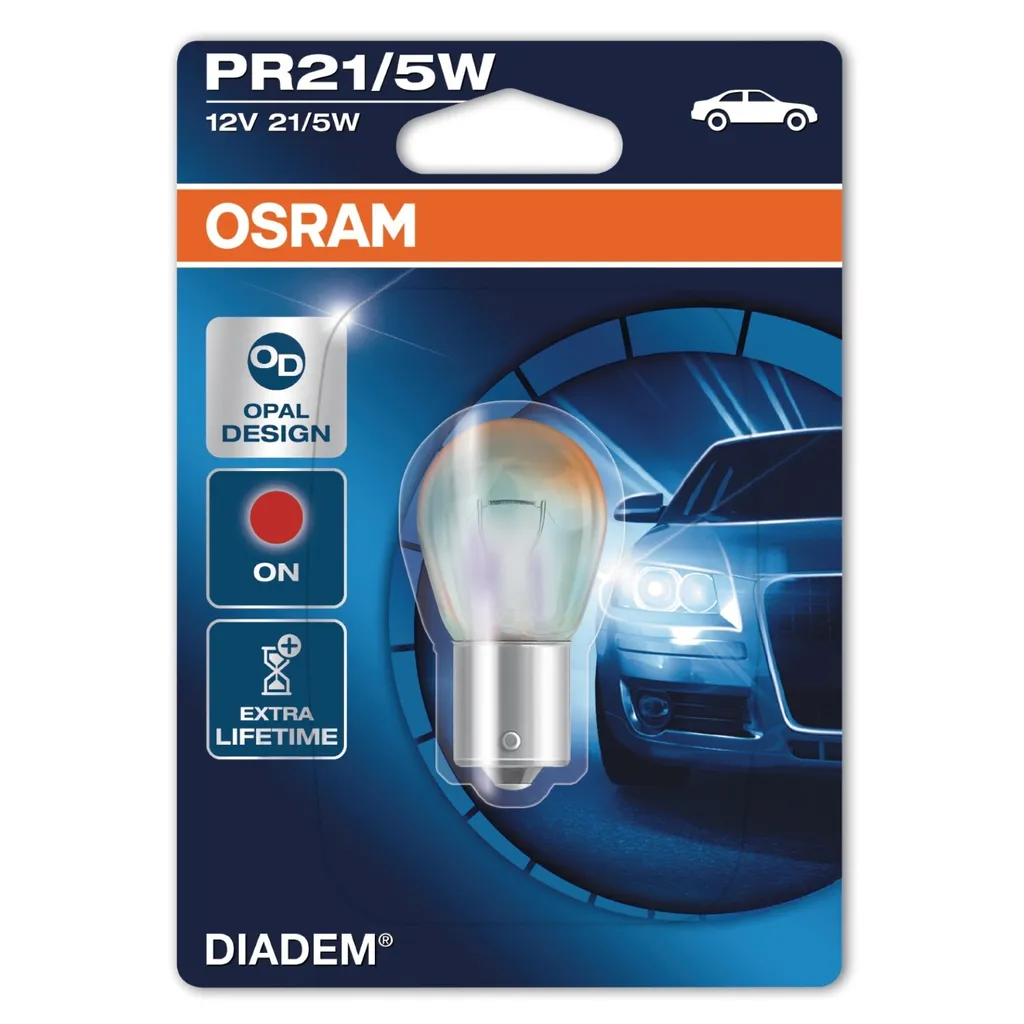Ampoule PR21/5W rouge 12V Diadem Opal contre l'effet orange du phare