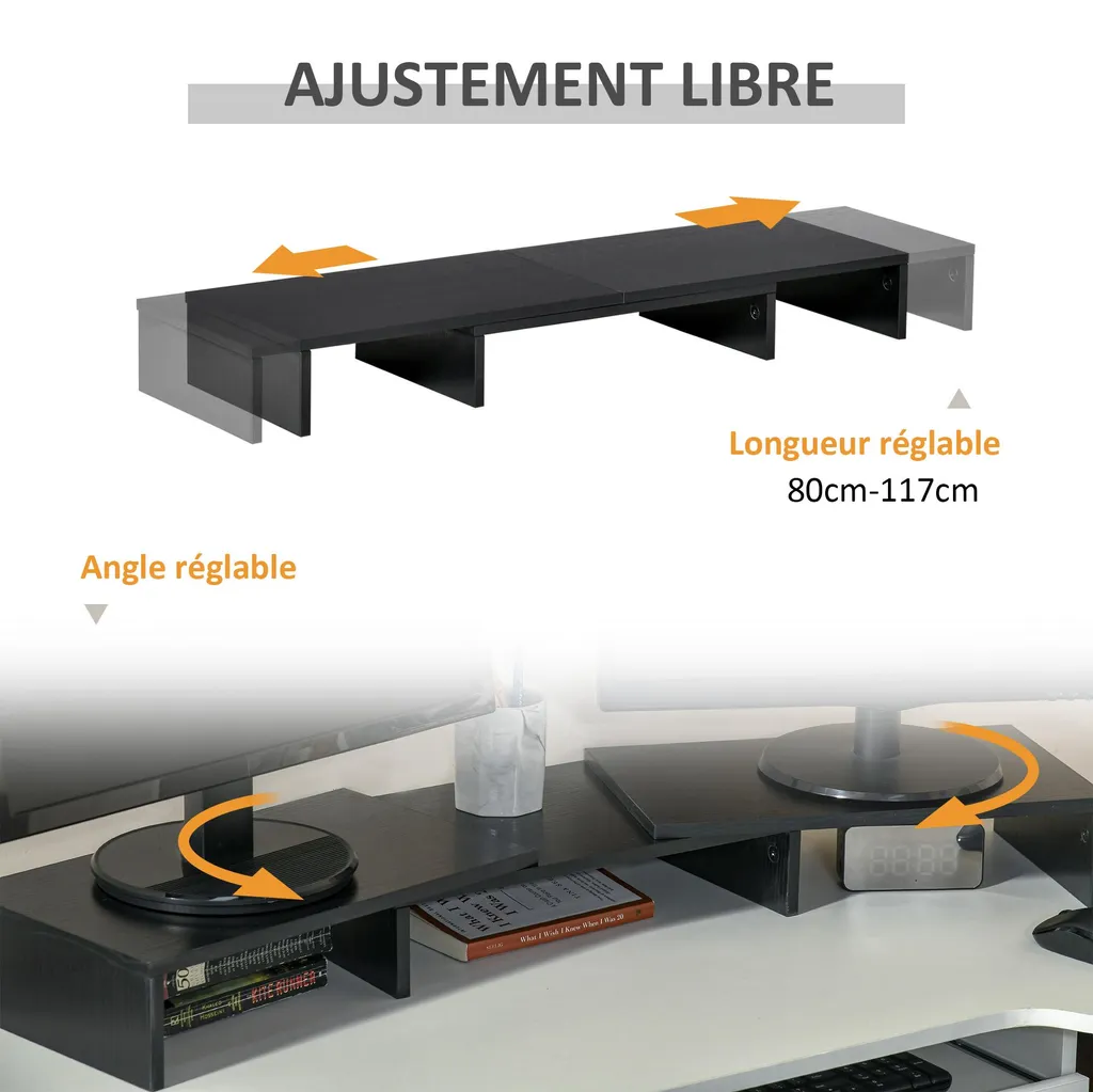 Support écran PC pour bureau, rehausseur extensible et réglable noir - 7