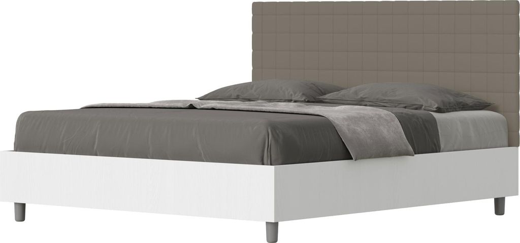 ITYHOME - Bett ohne Lattenrost 160x190 Bettgestell Esche weiß Bett-Kopfteil mit Kunstlederbezug cappuccino Burmy