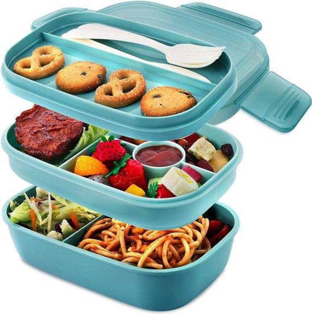 Lunchbox 1900 ml, bento box voor volwassenen und Kinderen, broodtrommel mit Fächern, leckfreie Lunchbox, dreifachige Lunchbox für Arbeit, Picknic...