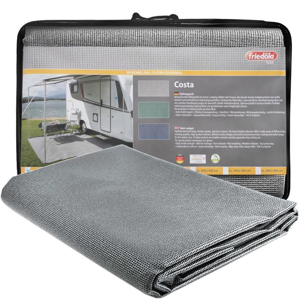 Primaflor Vorzeltteppich COSTA Grau 250x600cm - Wasserabweisender Vorzeltboden - Strapazierfähige Weichschaum Matte, ideal als Camping Bodenmatte ...