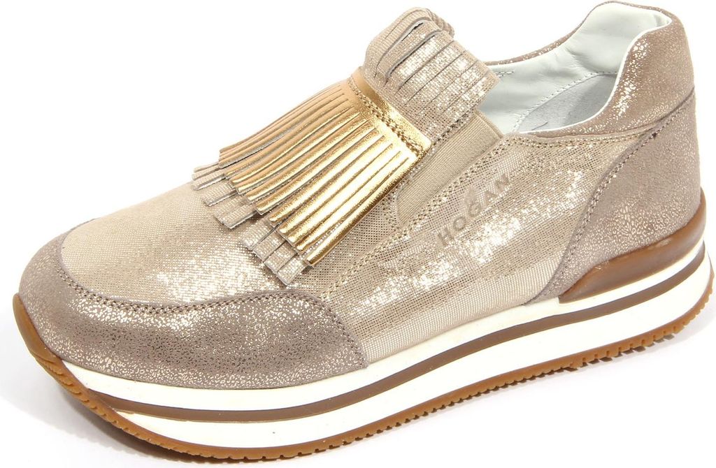 G4160 sneaker bimba girl HOGAN JUNIOR beige/platinum/gold suede shoe kid