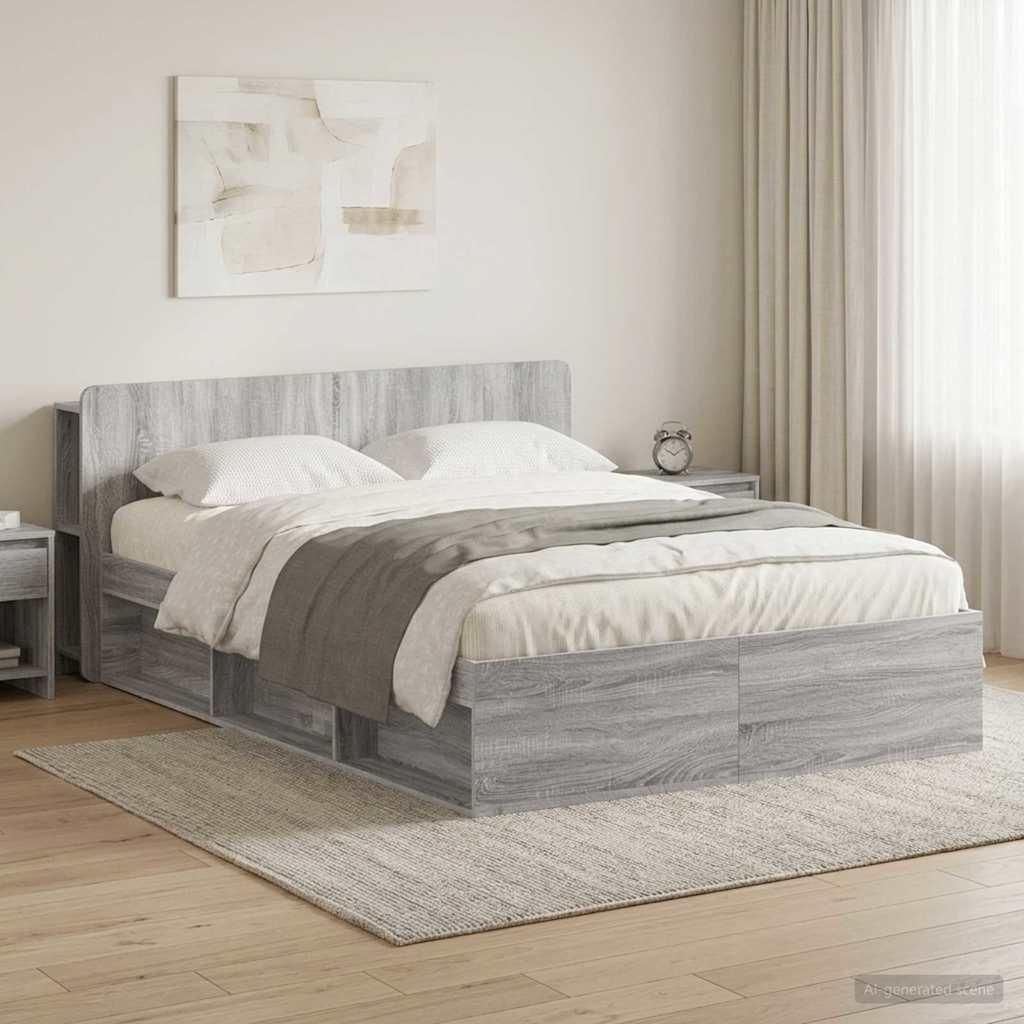 Möbel Bettgestell mit Stauraum Grau Sonoma 140 x 200 cm HolzwerkstoffKlassische Betten - Klassische Betten c5569