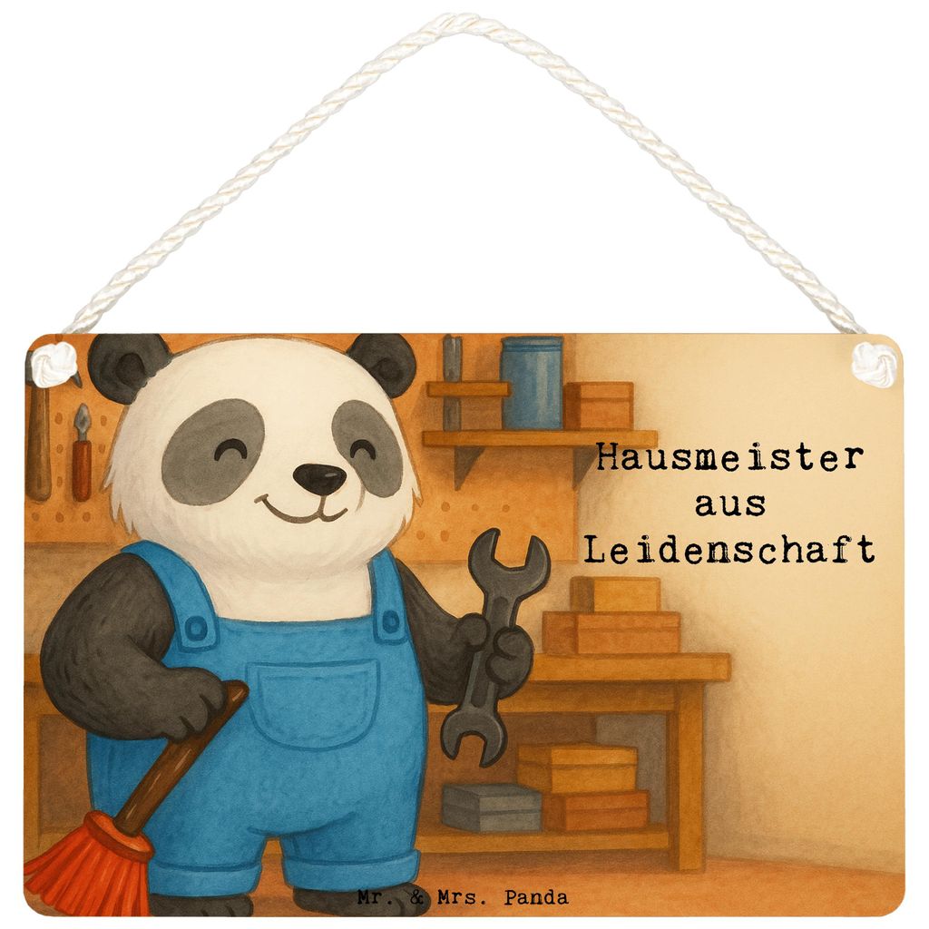 Mr. & Mrs. Panda Schild Hausmeister Leidenschaft Design DIN A4 - Weiß - Geschenk, Concierge, Must Have, Hausverwalter, Türschild, wandtafel, Faci...