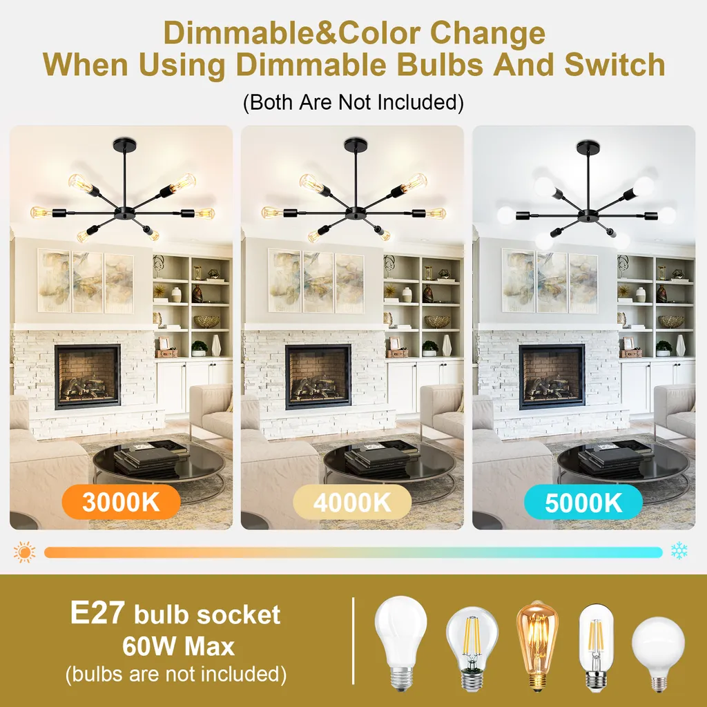 Lustre Noir Rétro 6 Lampes E27 : Solution Éclairage Puissant et Déco - 4
