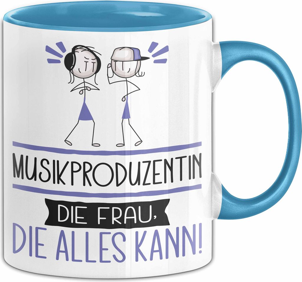 Musikproduzentin Geschenk Tasse Becher Die Frau Die Allen Kann Geschenkidee für eine Musikproduzentin Lustig (Blau)