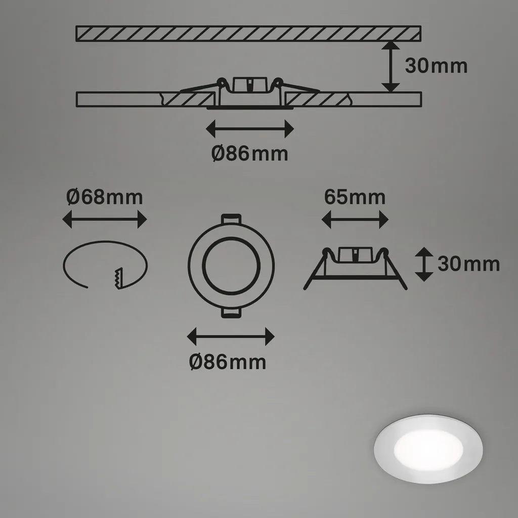 Spot LED encastrable faible profondeur 3W chrome IP23 pack 3 Briloner - 6