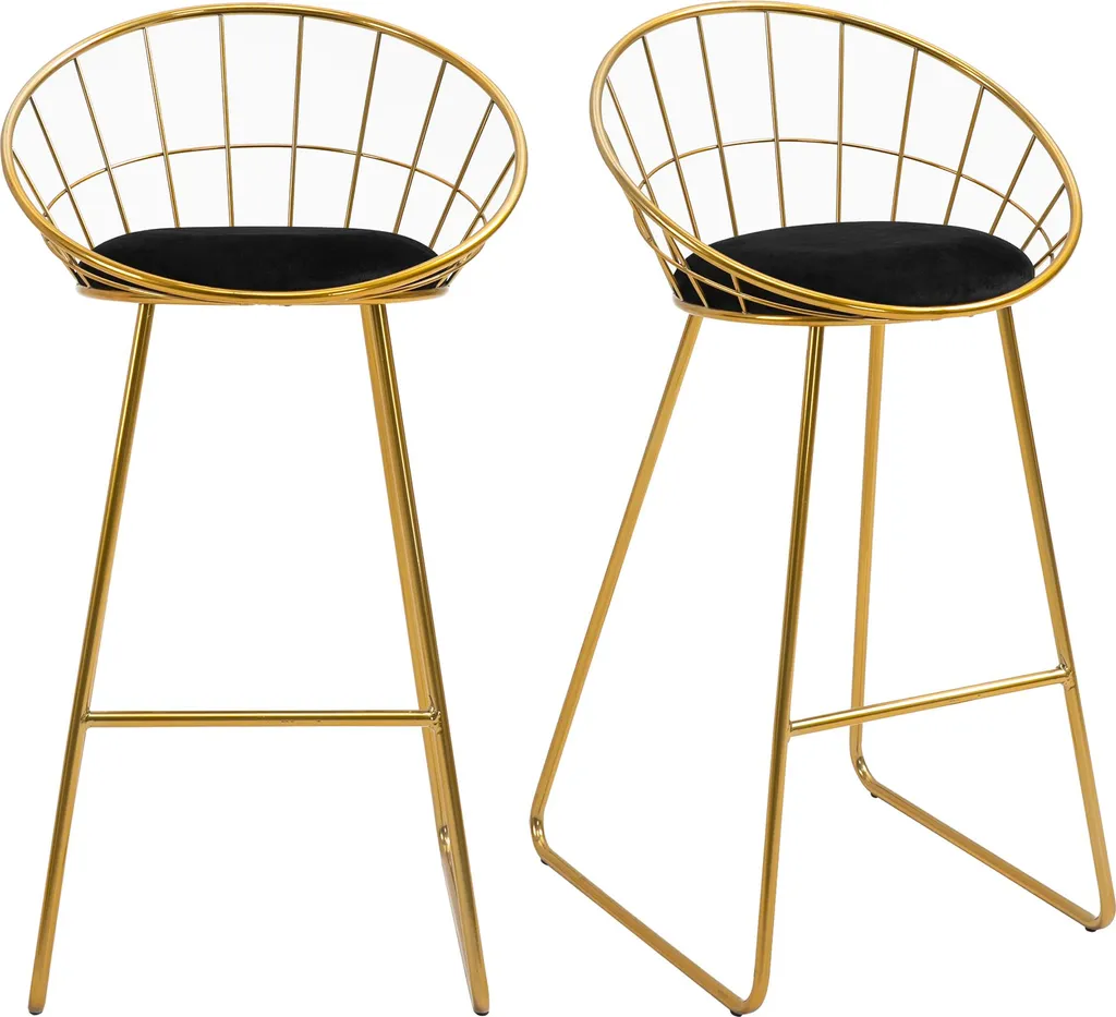 Tabouret de bar velours noir pied doré structure métal 97 cm lot de 2