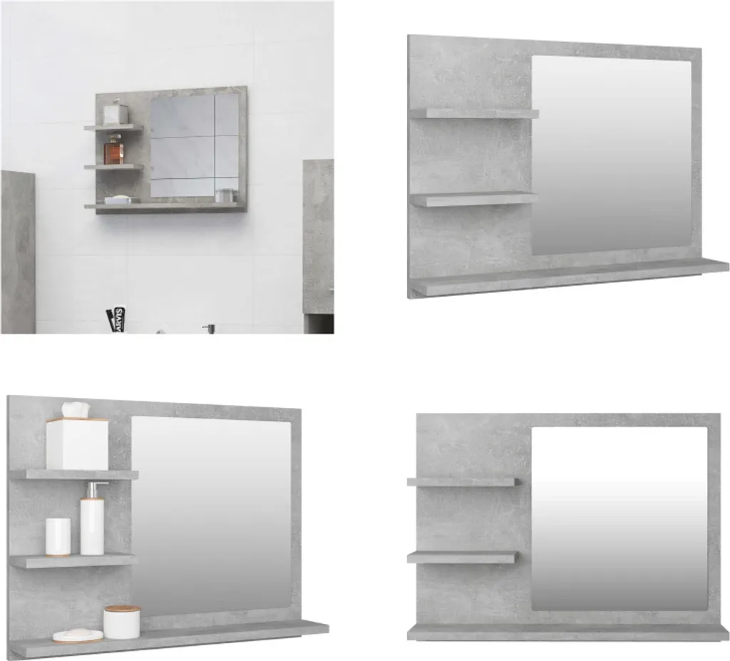 Specchio Bagno Grigio Cemento 60x45cm vidaXL con Ripiani Portaoggetti