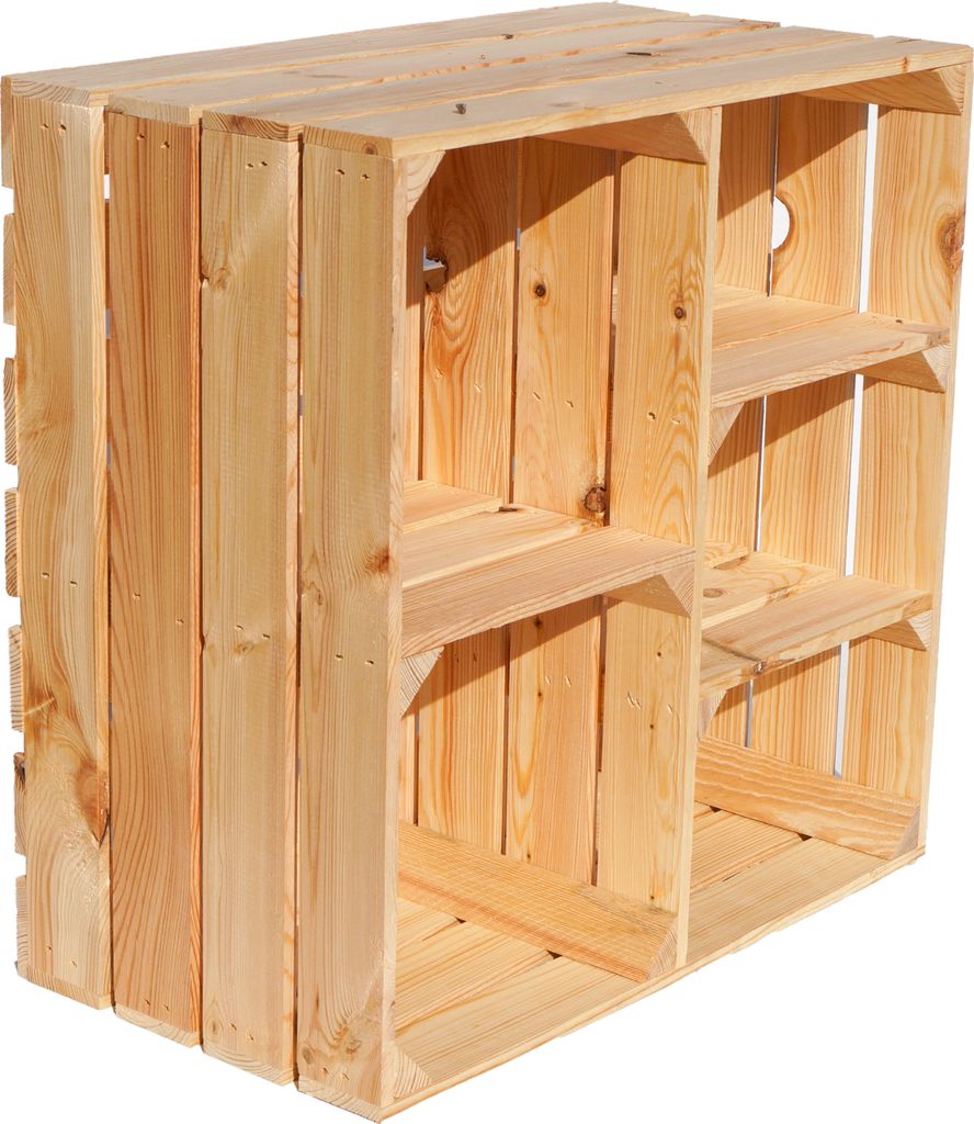 A wooden crate shelf unit.