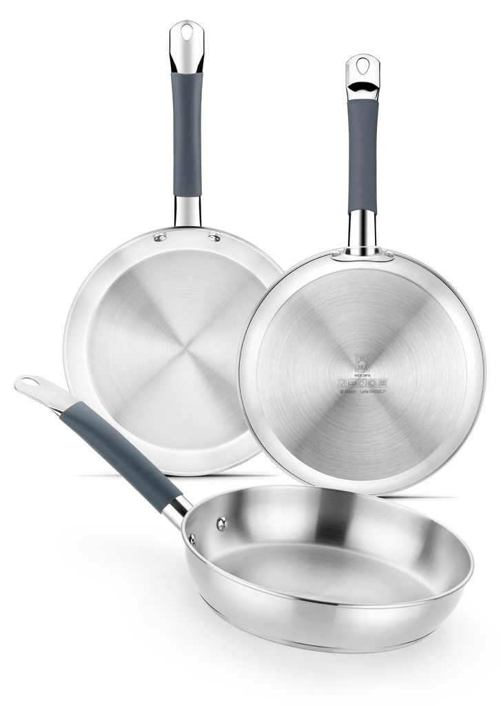 BRA Master | Set mit 3 Edelstahlpfannen ohne Antihaftbeschichtung 20-24-28 cm