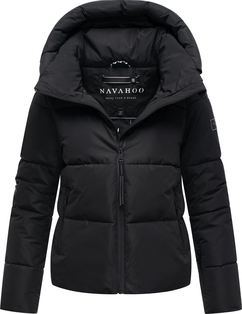 Navahoo Damen Winterjacke Steppjacke – warm & leicht, mit Kapuze, Frostherz, Schwarz Gr. 42 – XL