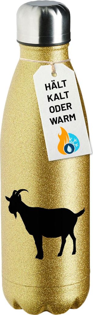 Huuraa Trinkflasche Ziege Silhouette 500ml Gold Edelstahl Wasserflasche Trinkflasche Geschenkidee