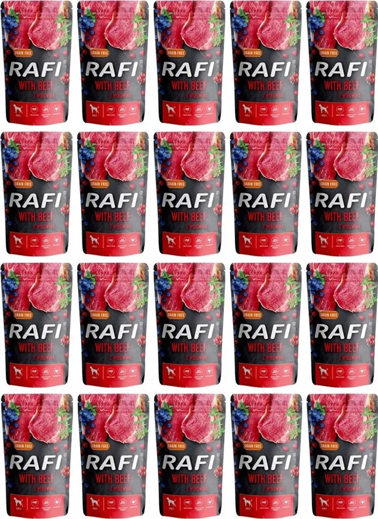 Pâtée pour chien sans céréales RAFI bœuf et fruits rouges poche 500g