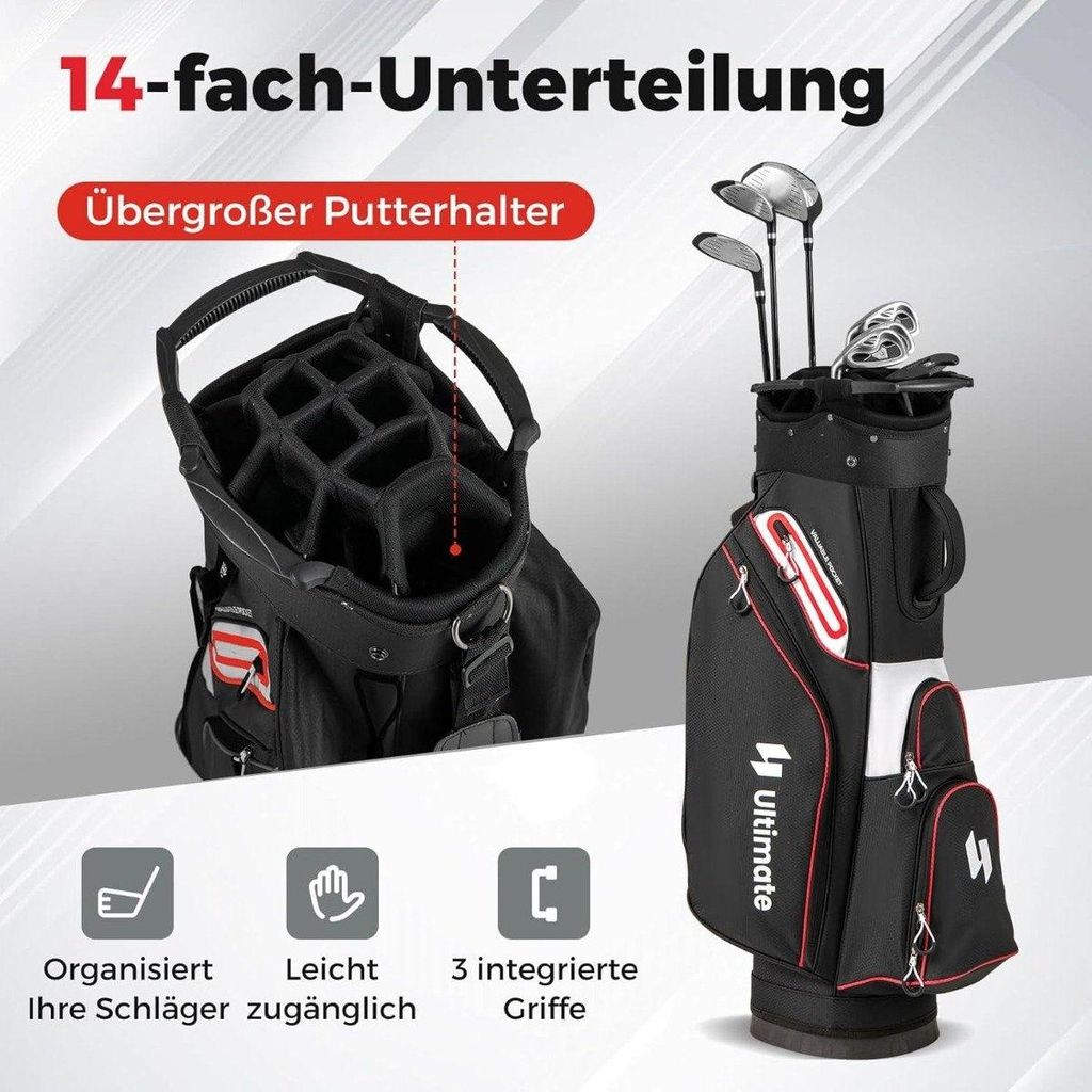 Golf-Cart-Tasche, 14-fach-Unterteilung, wasserabweisend, schwarz