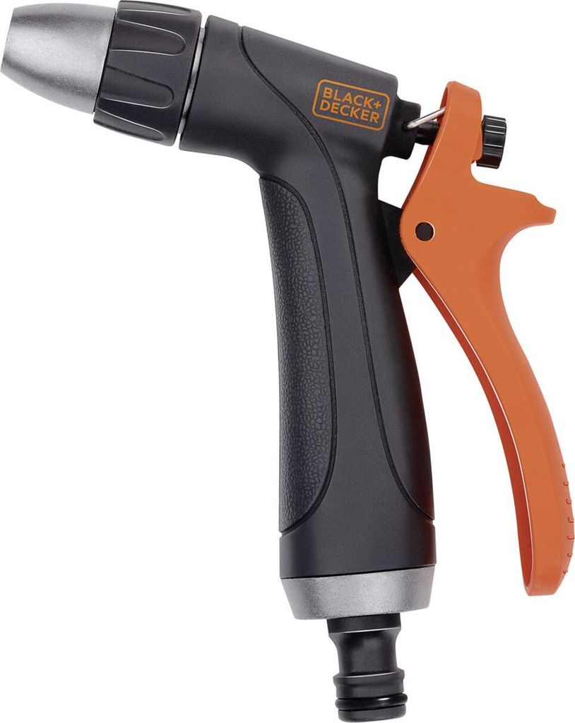 BLACK+DECKER Verstellbare Spritzpistole für Gartenschlauch mit Einstellbarer Wasserfluss - Ergonomischer Griff - Kunststoff - Schwarz/Orange