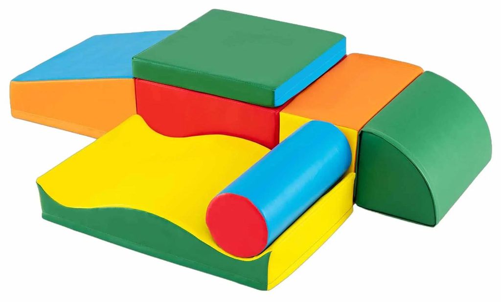 Schaumstoff-Bausteine - 7-teiliges Set - Weicher Schaumstoff - Große Bausteine - Klettern & Bauen - Kinder 3–6 Jahre - Mehrfarbig