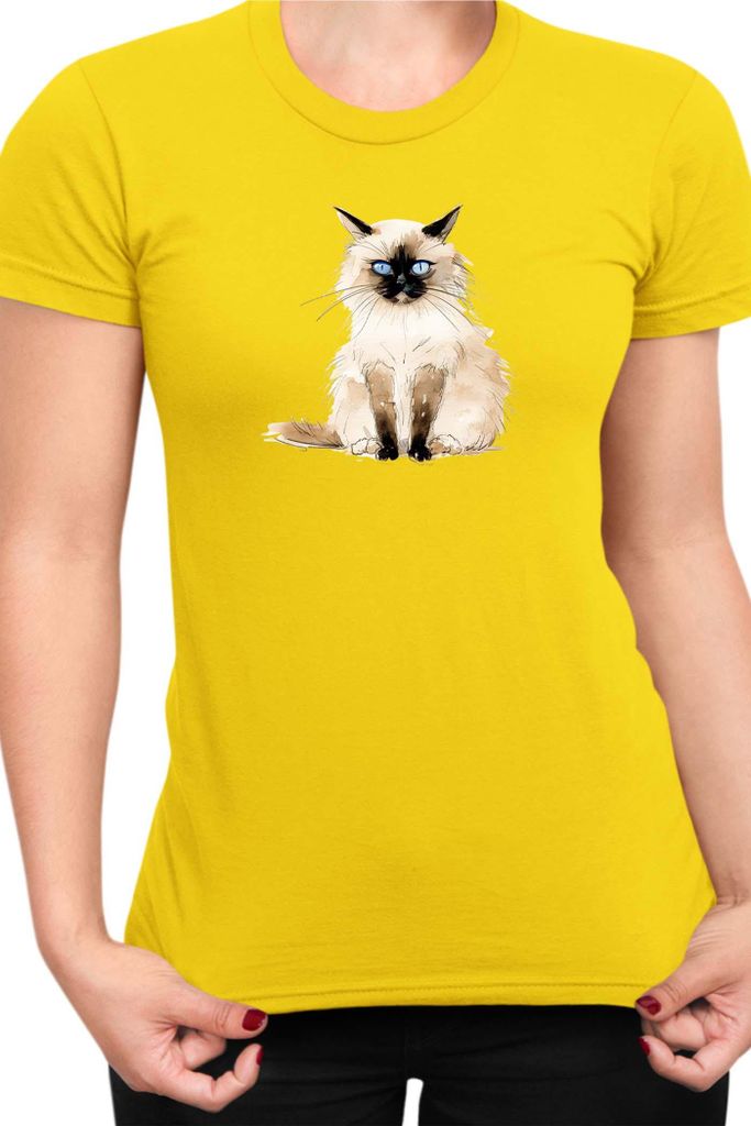 Damen T-Shirt Funny Cats Breeds Birman Cat 012, Lady 2XL / Gelb