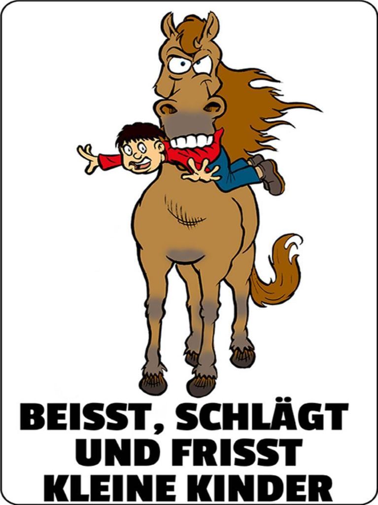 vianmo Holzschild 40x30 cm Pferd beisst frisst Kinder