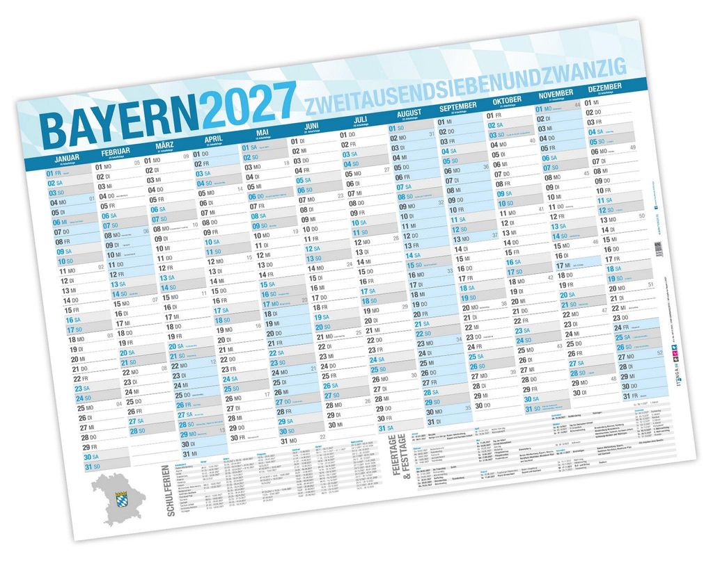 Jahresplaner Bayern 2027 Wandkalender DIN A0 (118,9 x 84,1 Produktbild 