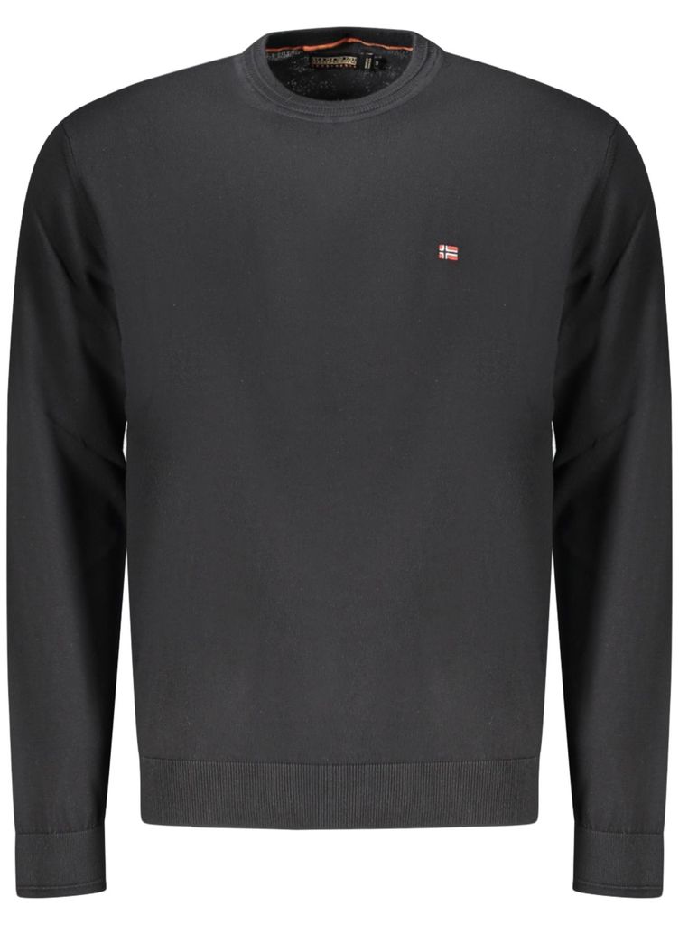Schwarzer Herrenpullover mit Stickerei – Rundhals, lockere Passform