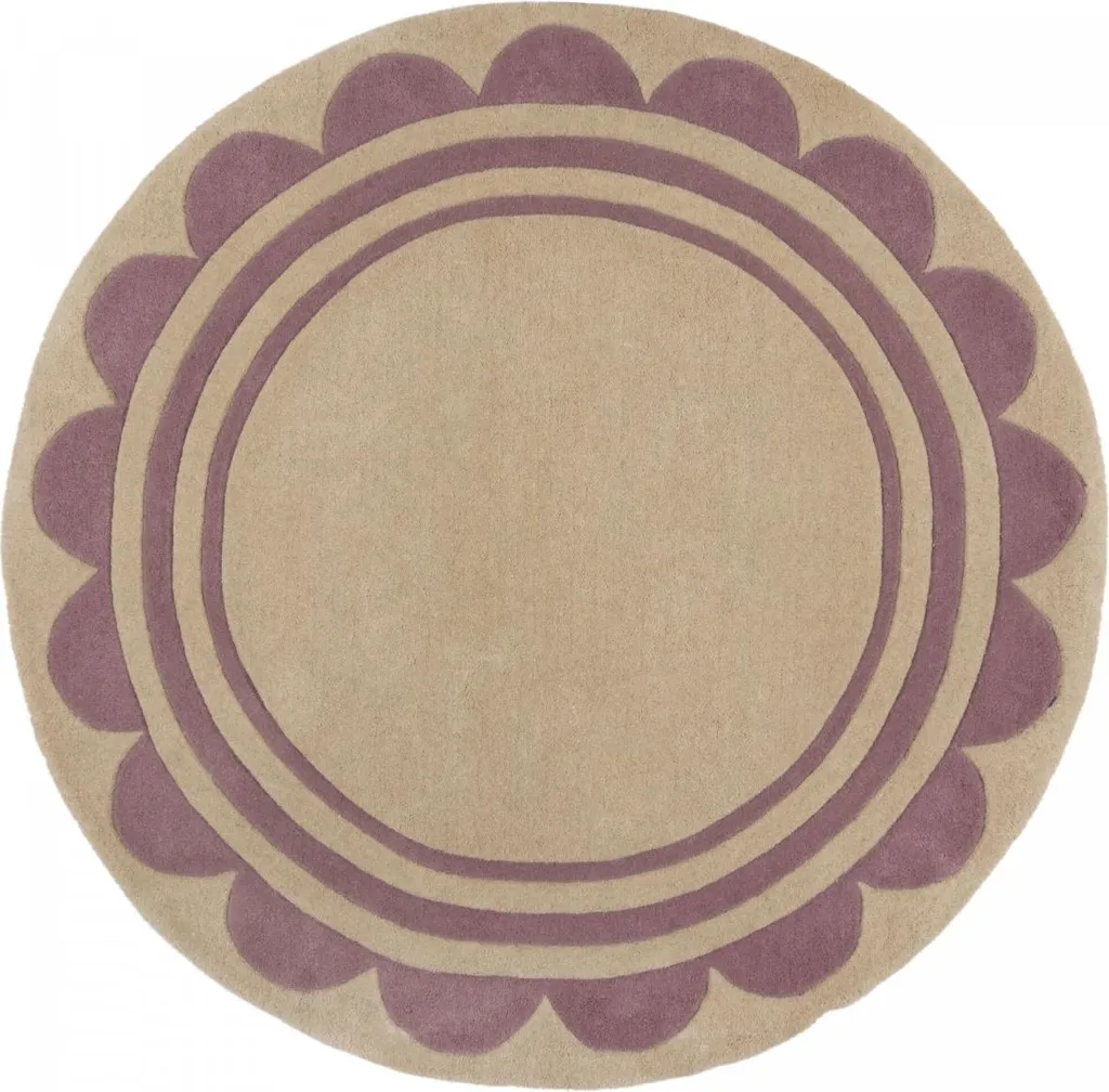 Tapis noué main Lois Scallop Purple 120 cm - Finition festonnée élégante