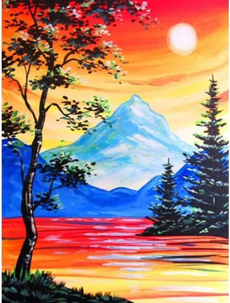 Malen nach Zahlen 5D Diamant Painting Set Sonne Berg für kreative DIY-Dekoration.