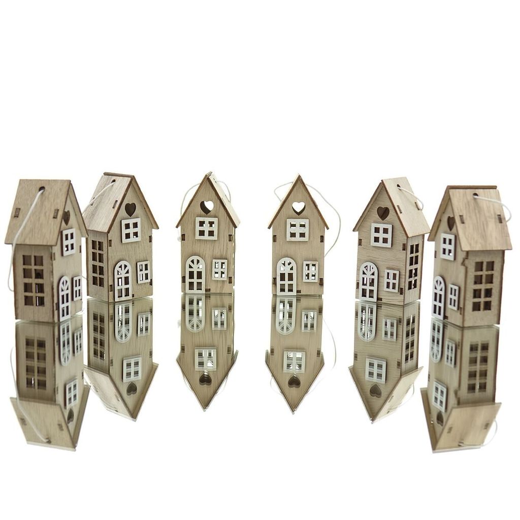 POSIWIO Anhänger Haus Weiß & Natur 4 x 3 x 8 cm im 6er Pack Produktbild 