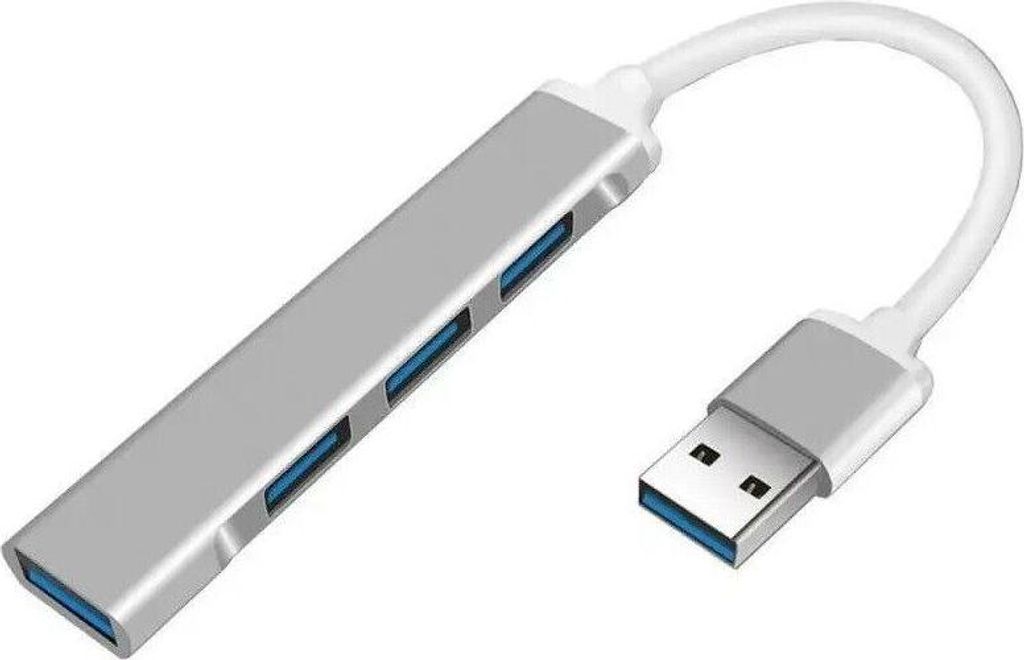 USB-A Hub 4-in-1 Adapter – Silber – 1x USB 3.0 + 3x USB 2.0 Produktbild 