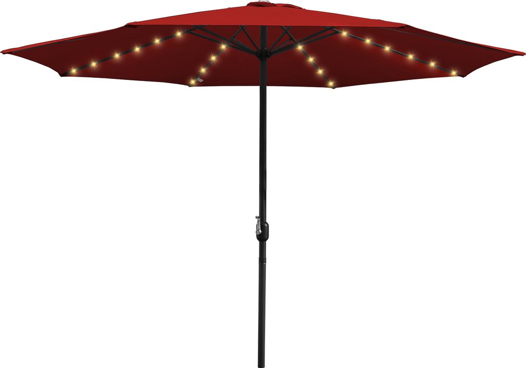 Clanmacy Sonnenschirm Ampelschirm 350 cm mit LED Solar, UV-Schutz, Kurbel - Rot - Gartenschirm Marktschirm Kurbelschirm