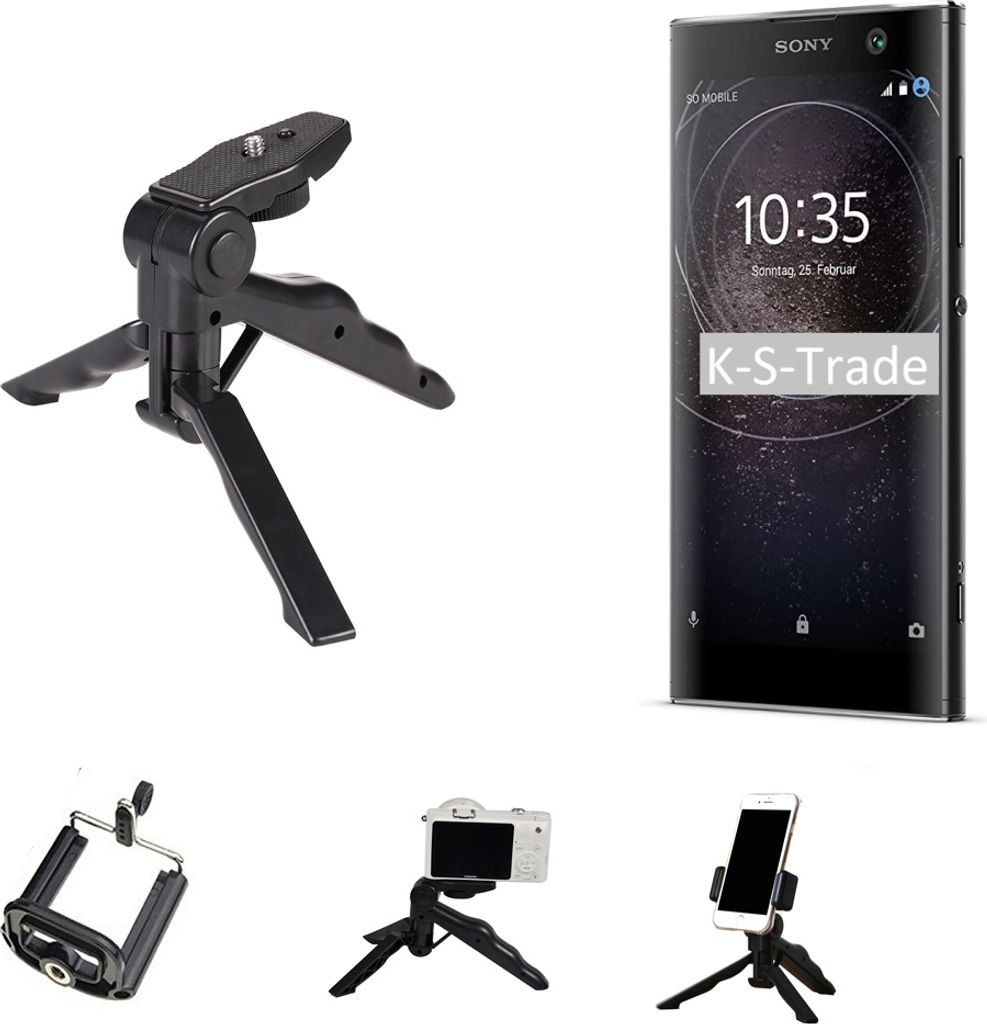 K-S-Trade Stativ Tisch-Ständer Dreibein Handy-Stativ Ständer kompatibel mit Sony Xperia XA2 Mini-Stativ Smartphone Tripod Handy-Stativ aus Plastik