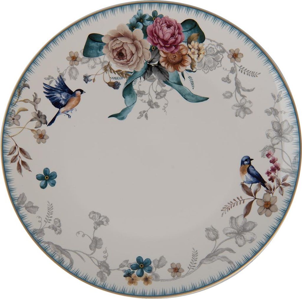 Clayre & Eef Assiette plate Ø 26 cm Blanc Rose Porcelaine Image du produit 