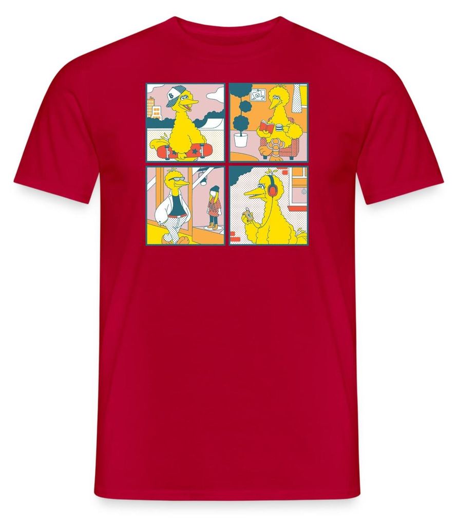 Spreadshirt Sesamstraße Bibo Comic Kacheln Männer T-Shirt, S, Rot