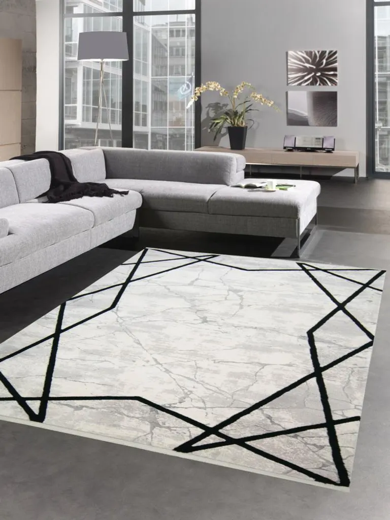 Tapis laine beige 160x230 cm pour salon moderne style marbre chic