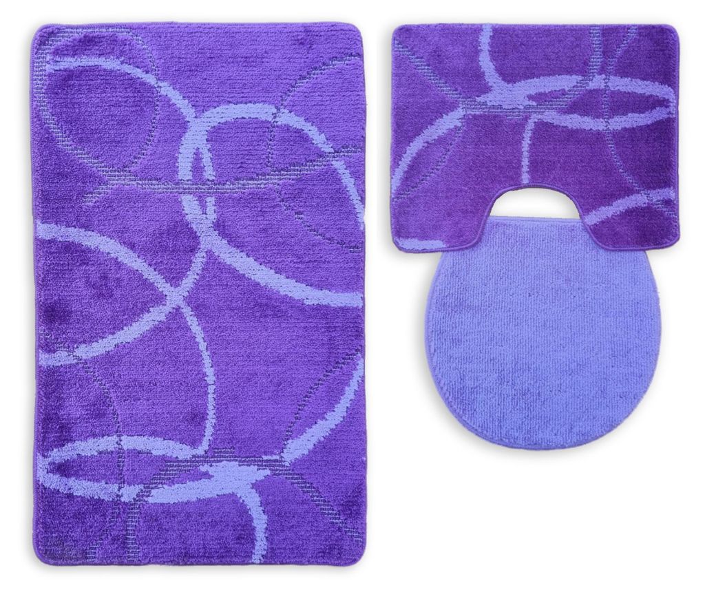 3 tlg Badematte Badezimmerteppich Badteppich Set Lila