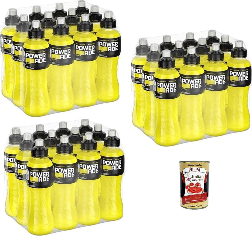 Powerade Citrus Sport Drink, kalorienarmes Sportgetränk mit Citrus -Geschmack, mit Elektrolyten, Sport Drink in stylischen Flaschen (36 x 500 ml) ...