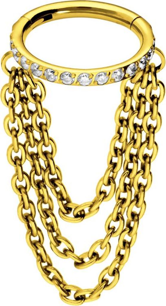 Ohrpiercing, Nasenpiercing, Septum Piercing Titan Segmentring Clicker EINGEFASSTE KRISTALLE + 3 KETTEN Gold Innendurchmesser: 12 mm
