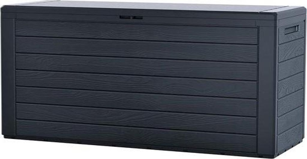 Garten-Aufbewahrungsbox XL 280 l – Hergestellt in Europa – Mit Griffen – Kissenbox Polypropylen – Outdoor-Aufbewahrungsbox robust – Holz-...