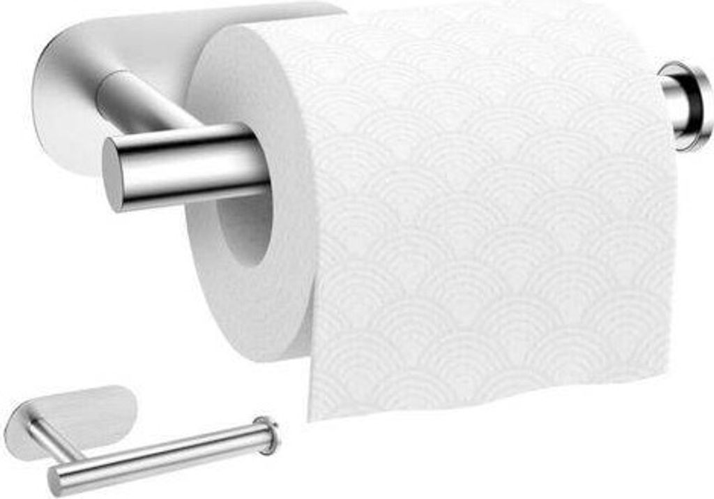 FORSMANO Toilettenpapierhalter, Ohne Bohren, Selbstklebend, Klopapierhalter, Edelstahl, vertikal & horizontal montierbar, für Badezimmer WC, Silber