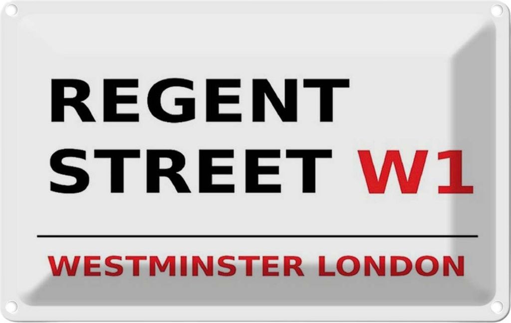 vianmo Blechschild 12x18 cm Westminster Regent Street W1 Abenteuer Reisen England Urlaub