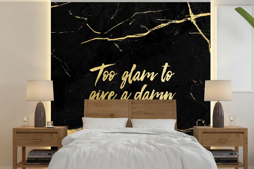 MuchoWow Fototapete für Wohnzimmer oder Schlafzimmer Wandtapete Vinyl Motivtapete Zitat - Sprichwörter - Gold - Marmor - 220x220 cm - Tapeten