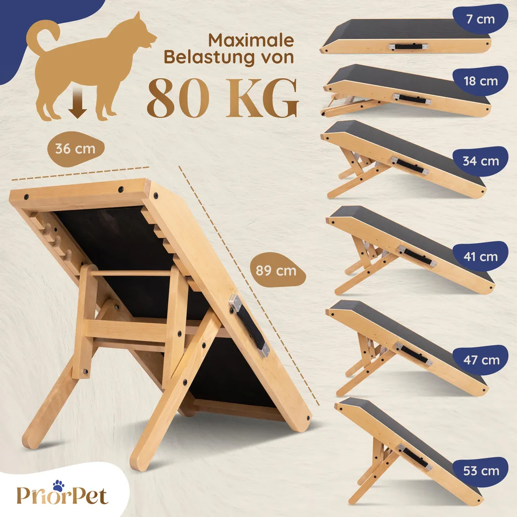 Rampe chien bois bouleau 18-53 cm avec insert antidérapant et plateforme - 5