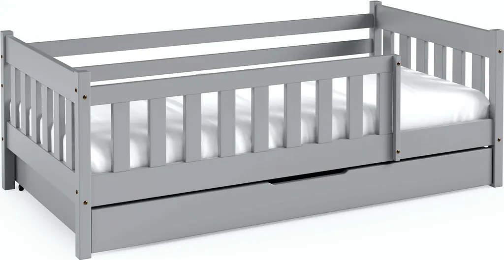 Lit pour Enfant 80x160 cm Nadia Gris - Structure en Bois Stable et Durable