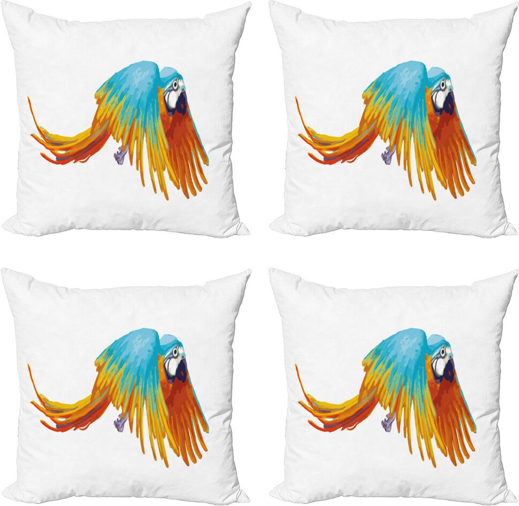 ABAKUHAUS Vogel Kissenbezug Set (4 Stück), Parrot mit Federn, Moderner Doppelseitiger Digitaldruck, 40 cm x 40 cm, Mehrfarbig