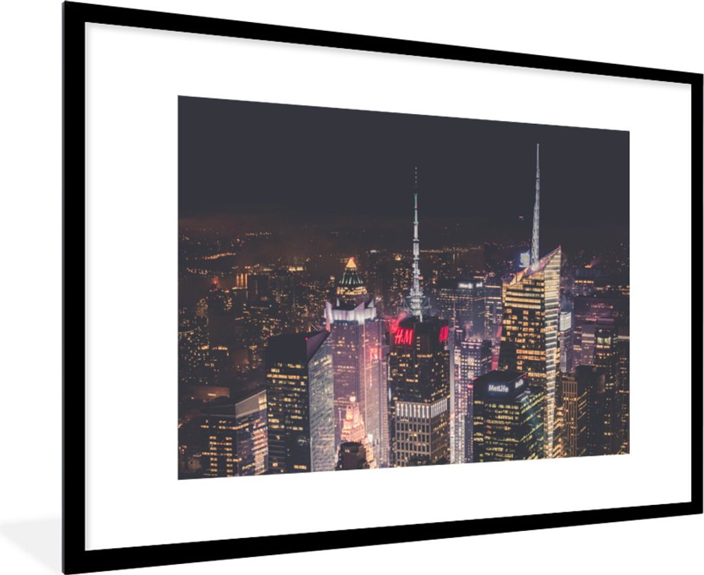 MuchoWow MuchoWow Gerahmtes Poster New York - Beleuchtung - Logo 90x60 cm - Poster mit zchwarzem Bilderrahmen - Wanddekoration - Fotos