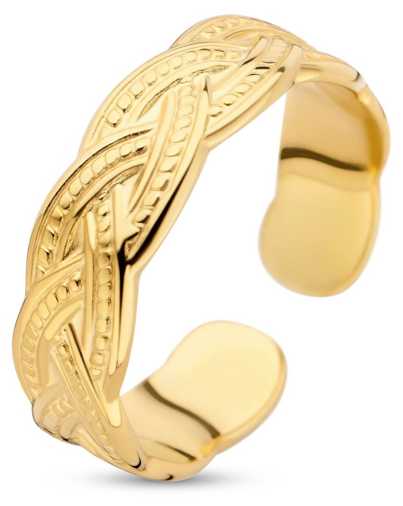 CO88 Collection Stalen Gevlochten Ring - Dames Ring - Maat 50 -Goudkleurig - 8CR-10048-50