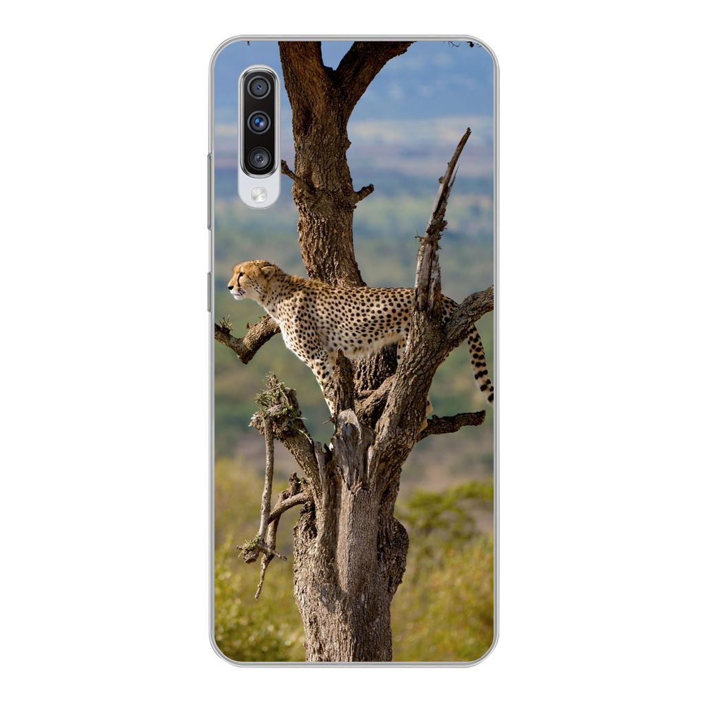 MuchoWow Handyhülle Schutzhülle Hülle für Samsung Galaxy A70 Leopard - Baum - Tier Silikon Softcase Handy Hülle - Schutzhaube