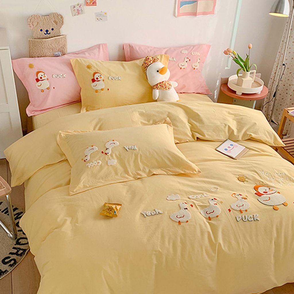 360Home Bettwäsche Niedlicher Hase Bettbezug Baumwolle 3teiliges 4teiliges Set【 Gelb 1.5m 4tel.】