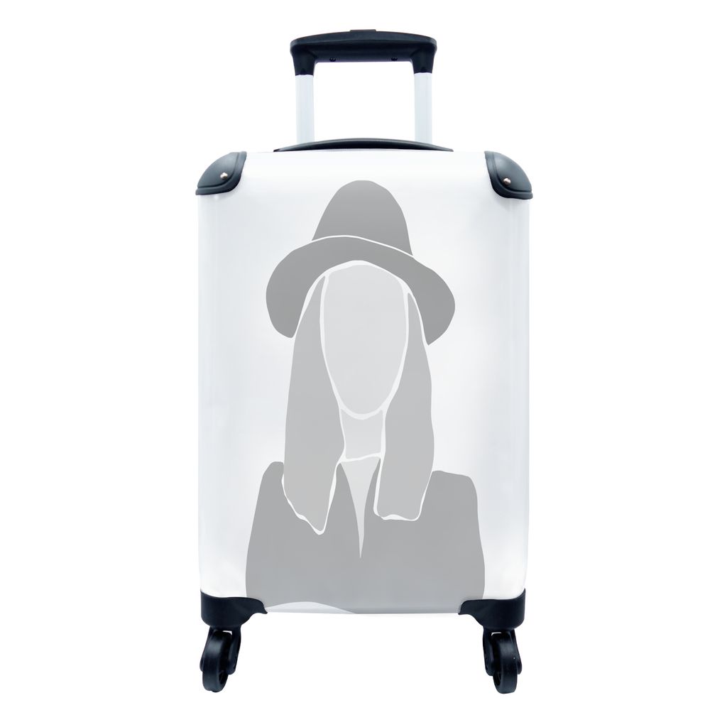 MuchoWow Koffer Handgepäck Trolley Rollkoffer Kleine Reisekoffer mit 4 Rollen - Frau - Schwarz - Weiß - Cabin Size < 55x40x23 cm & 55x40x20 cm ...